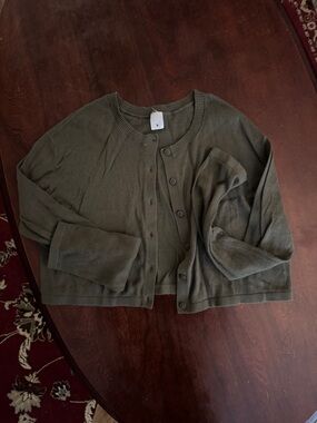 Alo Yoga Olive Green Cropped Button Cardigan